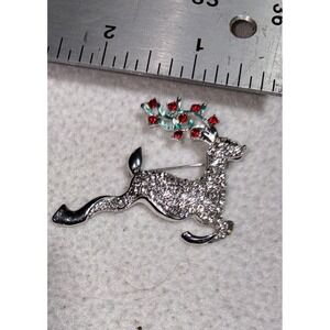 Leaping Reindeer Christmas Brooch / Pendant 2 " VTG Leaping Deer